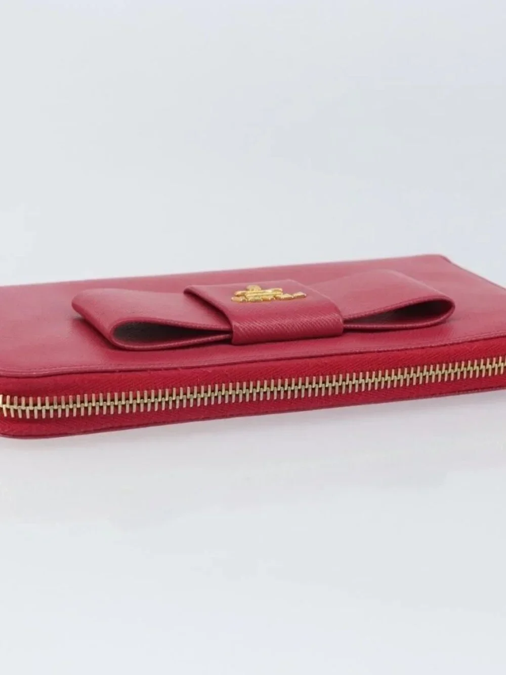 PRADA Ribbon Long Wallet Safiano leather Pink Gold